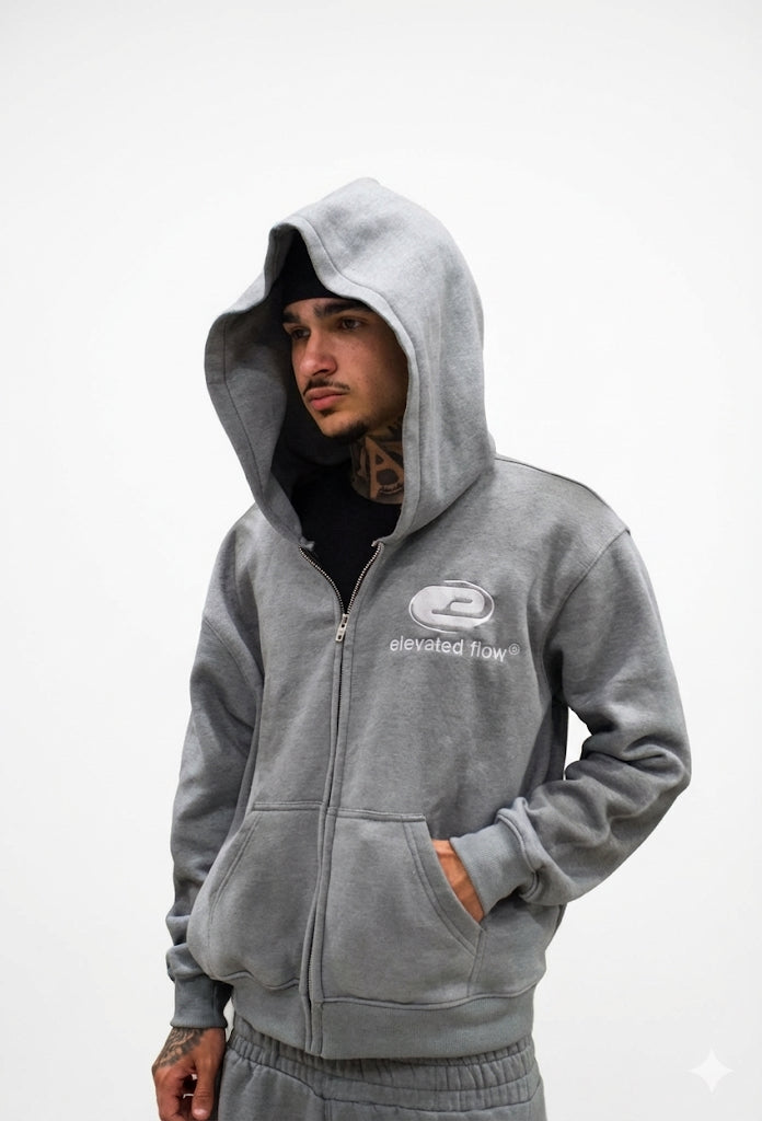 Elevated Flow Grey Essential Zip Hodie