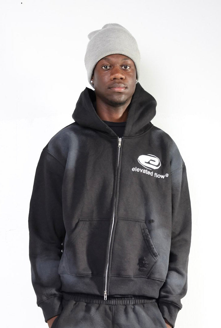 Elevated Flow Black Essential Zip Hoodie