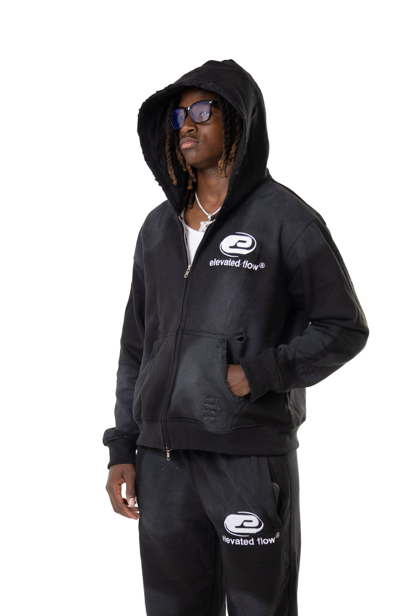 Elevated Flow Black Essential Zip Hoodie